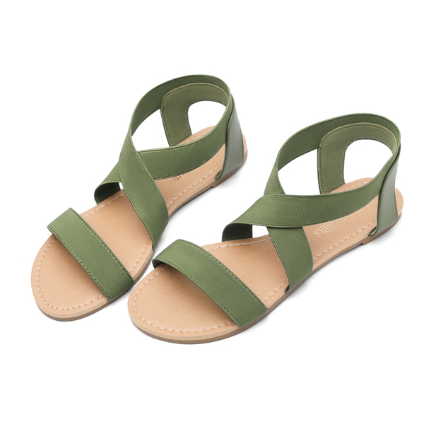 Elastic Ankle Strap Flat Sandals - ARMY GREEN - 2